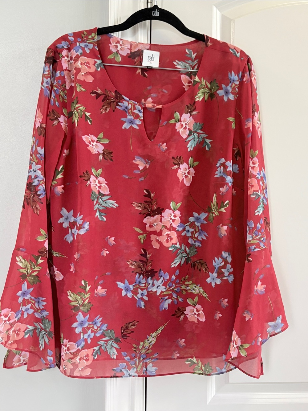 SALE! CAbi 💫 NWOT Fall 2019 Devoted Red Blouse, Printed Floral Shirt, Size M